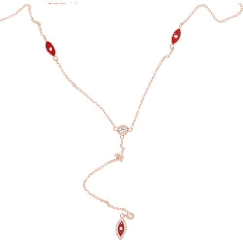Red enamel lucky charm lucky evil eye Long lariat Y shape 925 sterling silver office ladies summer fashion stunning necklace