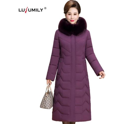 Lusumily 2020 Plus Size 6XL Winter Jacket Women Hooded Winter Coat X-Long Fur Collar Thicken Warm Outerwear Long Parkas Female