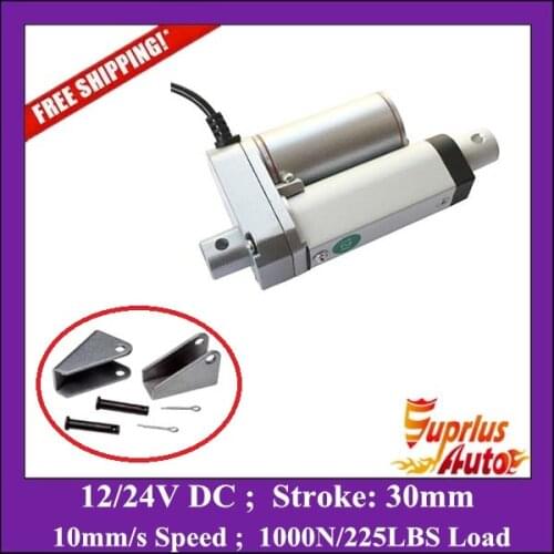 Free Shipping 30mm stroke mini 12v linear actuator with mounting brackets, max load 1000N/225LBS/100KGS electric linear actuator