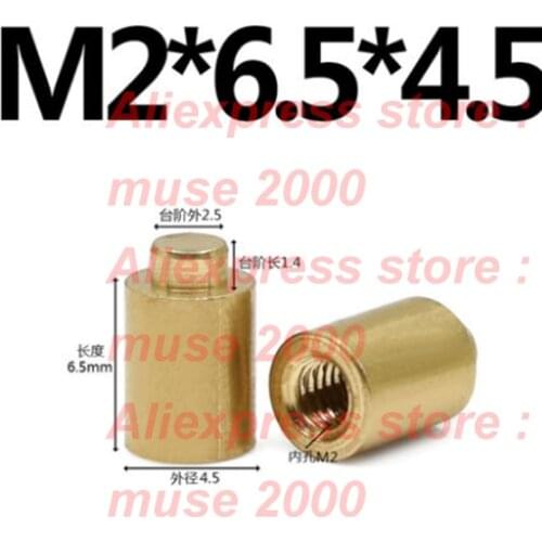 M2x6.5x4.5 mm standoff brass spaer copper weld soldering pin PCB LED SMT thread connector Copper Nut threaded pass Column