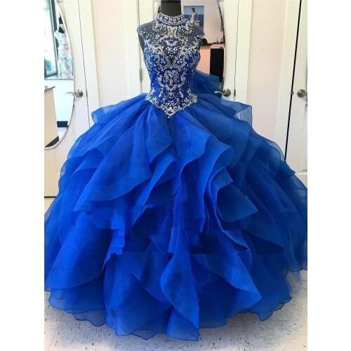 Sweet 16 Dress for 15 years Ball Gown Quinceanera Dress 2019 Luxury Beaded Crystal Debutante Gown Vestidos de 15 anos Royal Blue