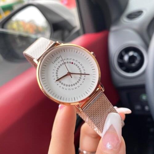 Fashion Simple Womens Watches Stainless Steel Mesh Strap Imported Movement Mineral High-strength Glass Quartz Watch 36mm clock