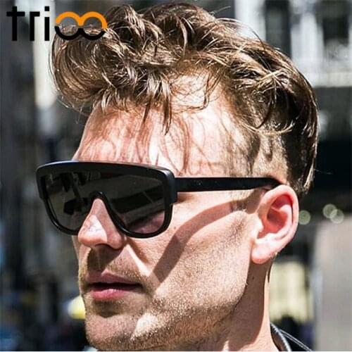 TRIOO UV400 Protection Oculos One Piece Designer Men Sunglasses Flat Top Gradient Sun Glasses For Men Quality Lunette de sol