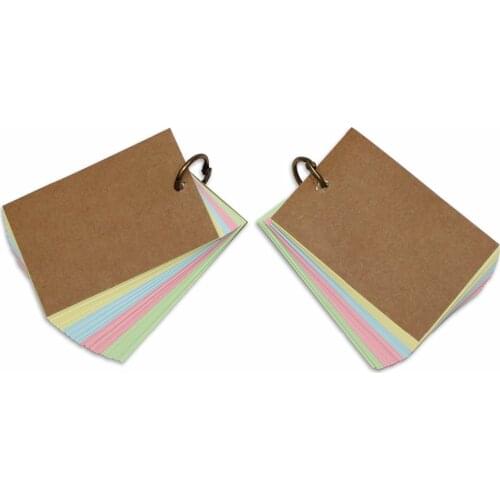 Pack of 2 Binder Ring Easy Flip Flash Cards Study Cards, 100 Unruled Blank Colored Pages