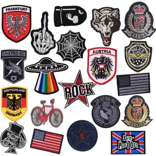 Fashion Rock Finger Bicycle Bikers Patches Iron On US State Eagle Embroidered Appliques for Clothes Hat Decor