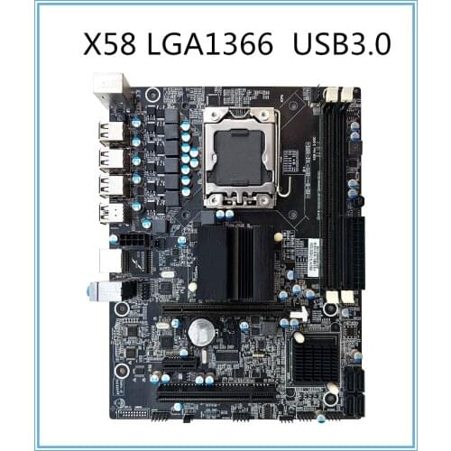 New X58 desktop motherboard LGA 1366 DDR3 USB3.0 16GB support ecc ram for quad-core needle 8PIN CPU motherboard
