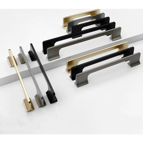 New Pearl Gold Aluminum Furniture Handle Black Kitchen Wine Cabinet Door Handle Bedroom Wardrobe Drawer Knob Home Decoration