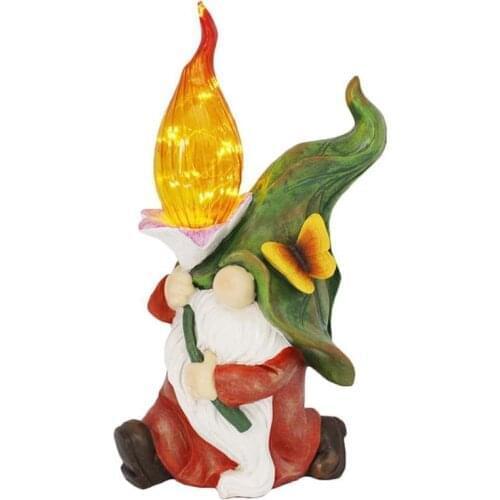 New listing Garden Gnome Statue with Solar LED Lights Resin Gnome Figurine Decoration for Patio Yard Lawn Gifts