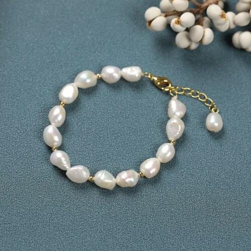 New Natural Fashion Simple Shaped Baroque9-10MM White Pearl Bracelet