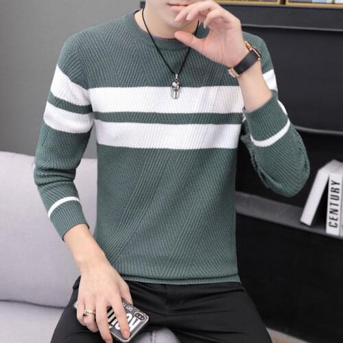 Autumn round neck striped sweater mens youth Korean fashion thin casual versatile sweater