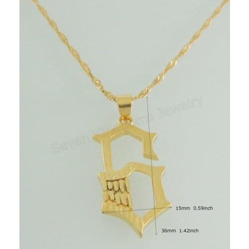 YELLOW GOLD GP 18" water wave NECKLACE & CARVED LETTER S with wing Mysterious PENDANT FASHION JEWELRY