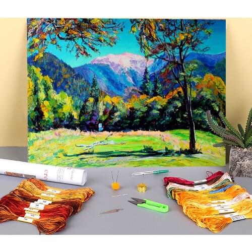 Landscape October Printed 11CT Cross-Stitch Embroidery Set DMC Threads Craft Handicraft Sewing Handiwork Stamped Magic