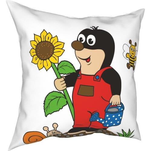 Sunflower European Mole Comics Pillow Case Home Decor Little Maulwurf Cushion Cover Throw Pillow for Car Double-sided Printing