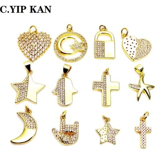Love hearts small Zircon half pendantcross charms micro zircon gold plated moon stars pendant DIY bracelet necklace accessorie