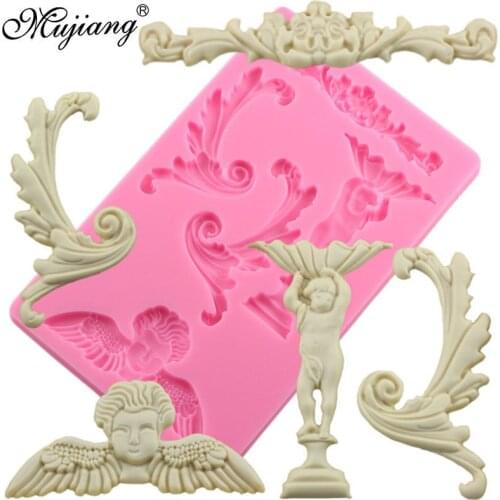 DIY Angel Baby Cake Border Decorating Frame Silicone Mold Baroque Scroll Relief Fondant Candy Clay Chocolate Gumpaste Molds