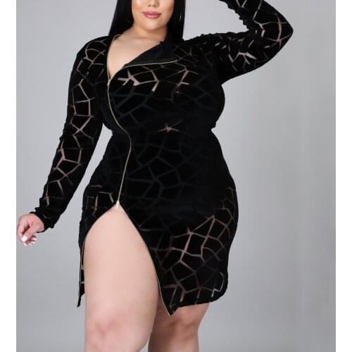 Plus Size Sexy Black Dress For Womens Full Sleeve Bodycon Mini Length Sex Evening Night Club Wear Vestidos Mujer Dress 2021 New