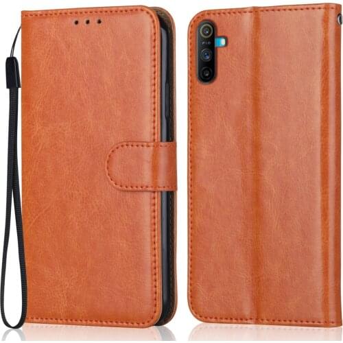 Luxury Leather Case for On Realme C3 (India) Wallet Stand Flip Case Phone Bag with Strap
