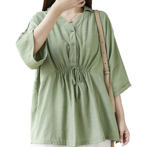 Maternity Shirt Plus Size Loose Solid V-neck Drawstring Large Womens High Waist Thin Clothes For Pregnant Women Pregnancy Tops