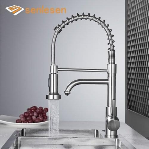 Senlesen Brushed Nickle Kitchen Faucet Pure Water Dual Spouts Kitchen Sink Mixer Tap Crane Mixer 3 Outlet Spring Taps