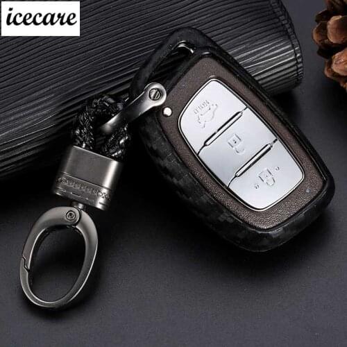 Carbon Fiber Silicone Key Case Key Cover keychain For Hyundai solaris 2017 Tucson Creta ix25 ix35 i20 i30 HB20 Elantra Verna