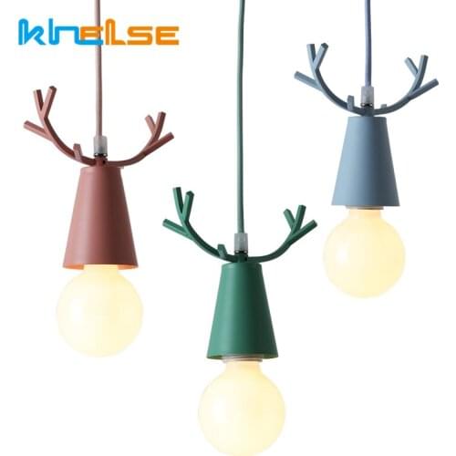 Nordic LED Antler Hanging Lamp E27 Metal Creative Living Dining Room Kitchen Children Bedroom Home Decor Pendant Lights Fixtures