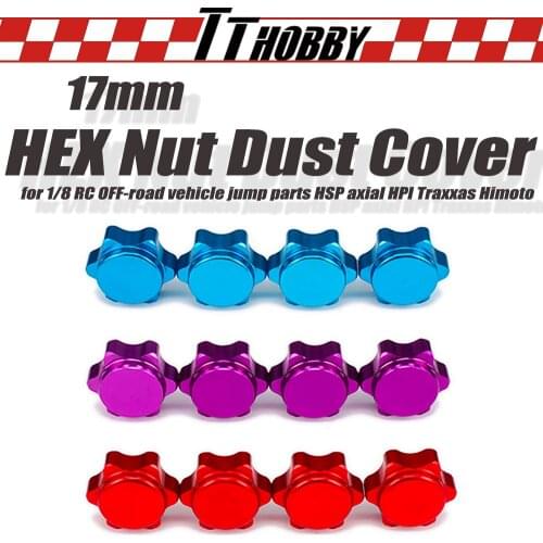 TTHOBBY 4PCS 17mm Wheel Hub Hex Nut Fine Anti-Dust Cover Aluminum for 1/8 RC Car OFF-road Vehicle Jump Axial HPI Traxxas Himoto