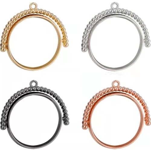 4pcs/Lot Alloy Jewelry Accessories Double Side Round Charm Rotatable Hollow Based Charm