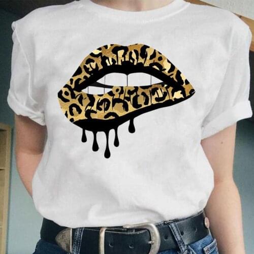 Women Leopard Lovely Trend Cute Sweet Fashion Graphic Female Short Sleeve Tops Cartoon Lady Clothes Tees Tshirt Print T-Shirt