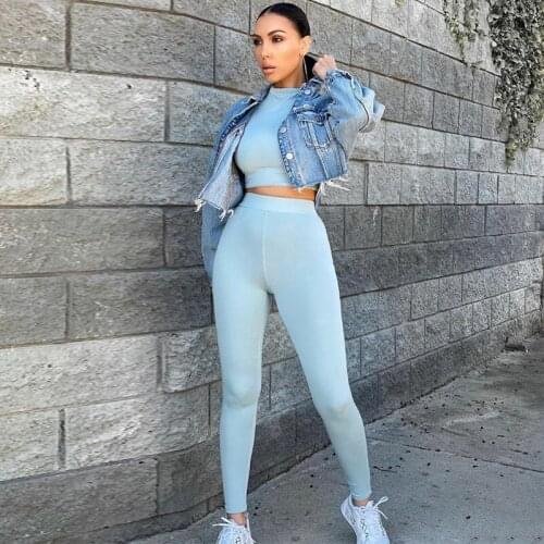 2020 Winter Women Sport Fitness 2 Two Piece Set Outfits Long Sleeve Crop Tops Tshirt Leggings Pants Set Bodycon Tracksuit
