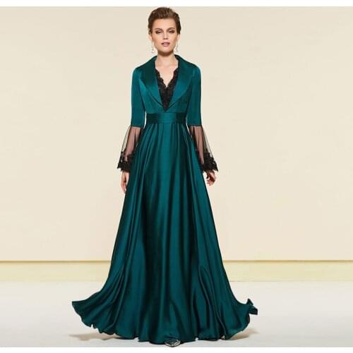 Tanpell long sleeves evening dress v neck lace zipper-up floor length a line gown women custom formal long evening dresses 2019
