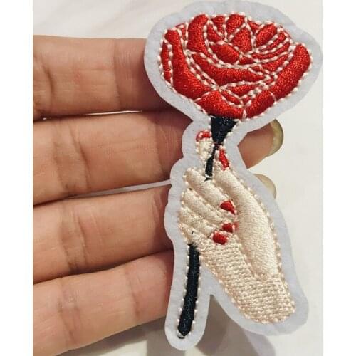 1pcs Red Rose Flowers Patch Sticker Iron on Clothes DIY Applique Embroidered on Cloth Fabric Patches Repair on Jacket Clothing