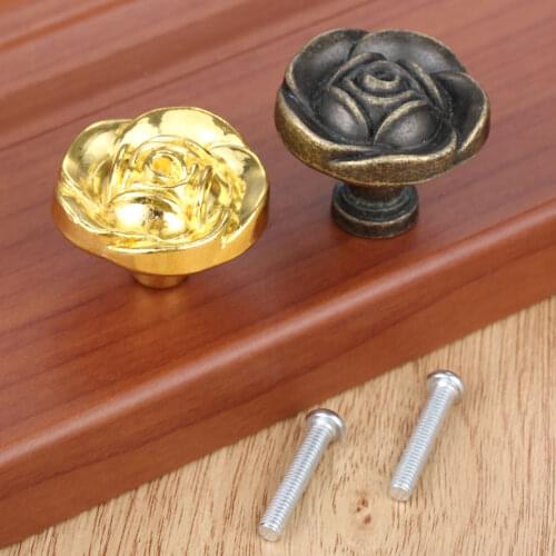 1pc Rose shape Knobs Antique Bronze/Gold Zinc Alloy Flower Handles Round Pulls w/screw 31x27mm Drawer Door Cabinet Vintage Decor