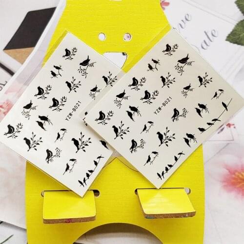 2pc Stickers for Nails Cute Bird Grass Design Nail Art Decorations Manicure Decor Watercolor Nail Decal Stickers Accessoires