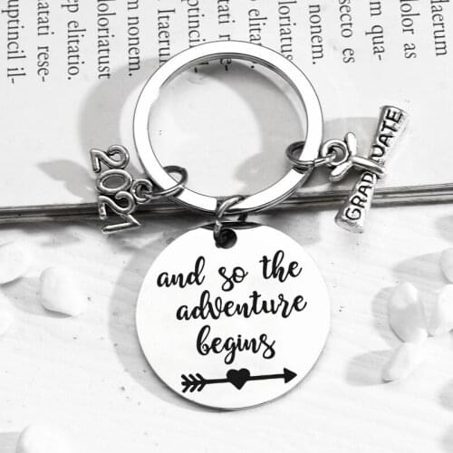 2021 Graduate And So The Adventure Begins Key Chain Stainless Steel Graduation Gifts Pendant Keychain
