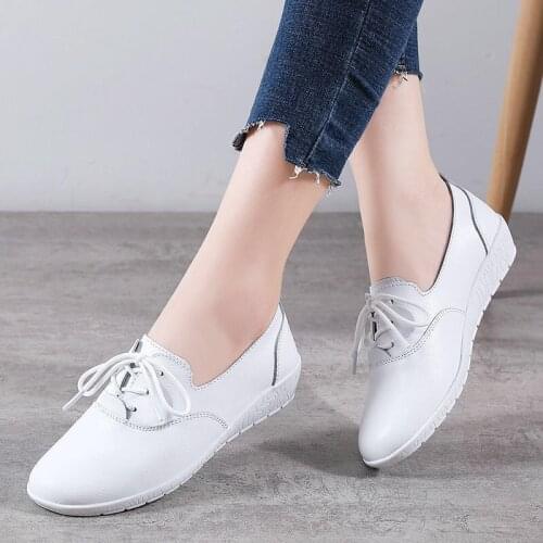 2021 Genuine Leather Shoes Woman Spring Ladies Shoes Slip On Ballet Flats Sneakers Women Oxford Shoes Plus Size Moccains