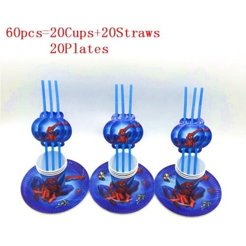 30/60 Pcs Spiderman Theme Cartoon Design Kids Boy Birthday Party Disposable Tableware Set Cup Plate Straws Baby shower supplies