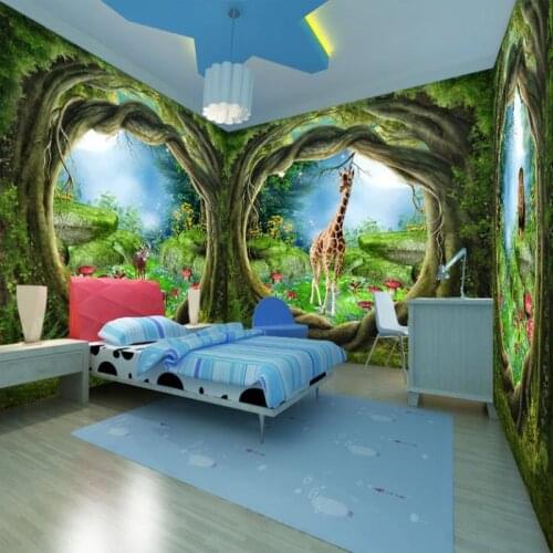 Custom 3D Photo Wallpaper Forest Tree Animals Nature Home Mural for child Girls and boys bedroom kindergarten Wallpapers