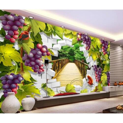 Custom 3d mural wallpaper 3D landscape of green grapes tv backdrop mural wallpaper Home Decoration