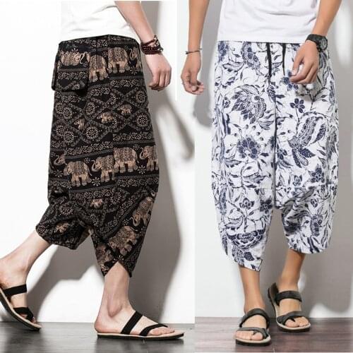 Plus Size Japanese Samurai Man Trousers Loose Style Lantern Pants Summer Cotton Harem Jogger Kimono Pants American Outfits