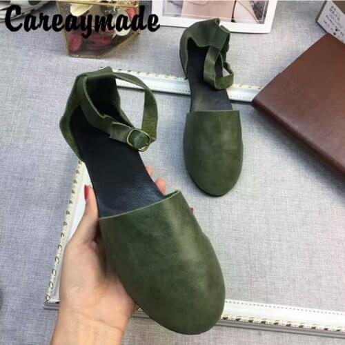 Careaymade-Pure handmade comfortable head layer cowhide RETRO art casual shoes flat round womens shoes,Only size 8.5/10 colors
