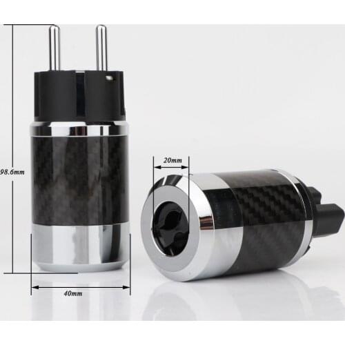 CFT Pair Hi-end Carbon Fiber Rhodium Plated AC Power cable IEC female connector Hifi 2 pins EU EUR schuko power Plug socket