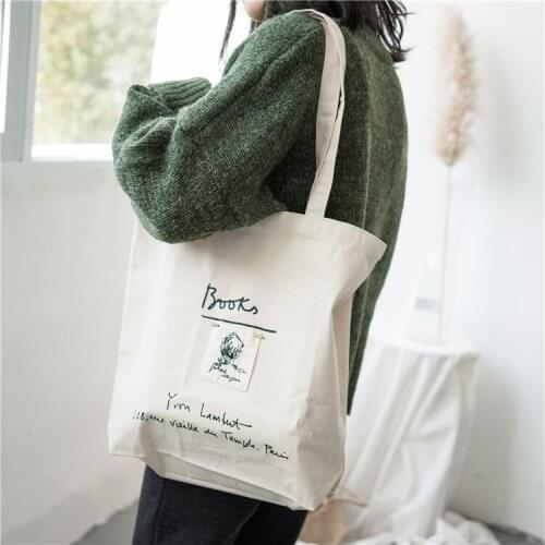 Canvas Tote Shoulder Bag Cotton Shopping Bags for Women Black Champagne Double Strap Casual Handbag Girls' School Books Bag#20