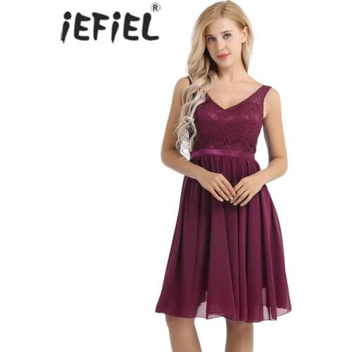 IEFiEL Women Sleeveless Embroidered Lace Floral Chiffon Cocktail Elegant Ladies Weeding Formal Dresses Summer Prom Party Dress