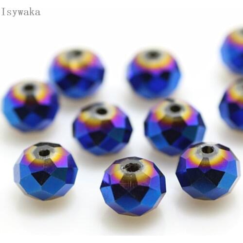 Isywaka Shining Blue Color 6*8mm 65pcs Rondelle Austria faceted Crystal Glass Bead Loose Spacer Round Bead for Jewelry Making