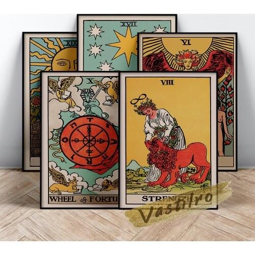 Tarot Card Art Prints Retro Poster Sun Watercolour Wall Decor Vintage Canvas Painting Gift Modern Living Room Home Decor Picture