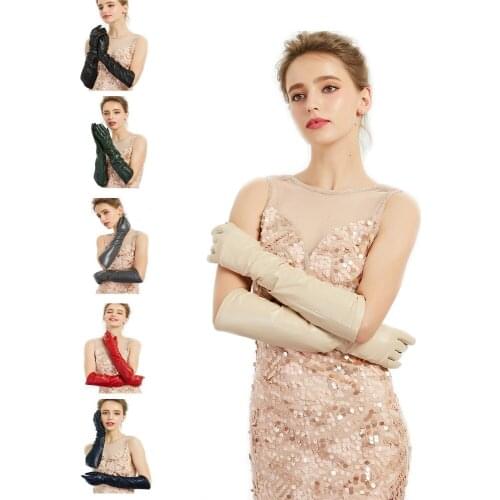 Women winter warm real leather classic real sheep leather elbow long gloves