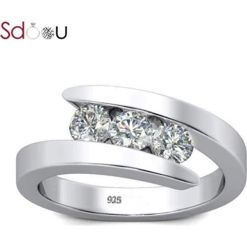 SDOOU Moissanite Ring For Women Sterling Silver Rings 0.3CT D Color Round Cut Diamond Trendy Wedding Fine Jewelry Christmas Gift