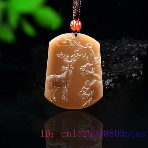 Brown Jade Deer Pendant Gifts Natural Necklace Jadeite Jewelry Gemstone Charm Carved Fashion Chinese Amulet Women