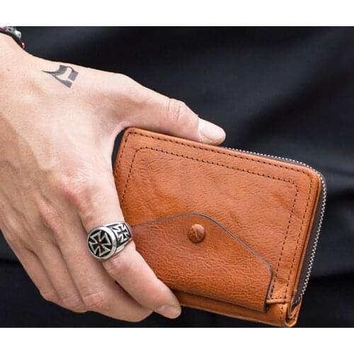 Planted leather retro wallet, hand-made leather zipper short wallet, multi-functional large-capacity wallet