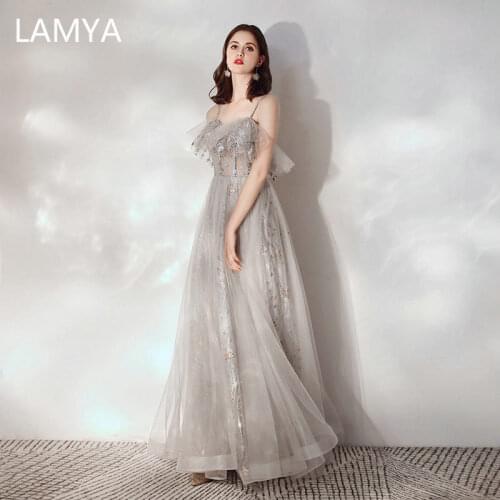 LAMYA 2020 Princess Sexy Backless Evening Party Dress Spaghetti Straps Formal Dress Elegant Robe De Soiree Evening Prom Gowns